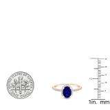 14K Rose Gold 7X5 MM Oval Blue Sapphire & Round Diamond Bridal Halo Engagement Ring