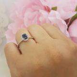 14K White Gold 7X5 MM Oval Blue Sapphire & Round Diamond Bridal Halo Engagement Ring