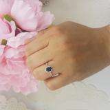 14K White Gold 7X5 MM Oval Blue Sapphire & Round Diamond Bridal Halo Engagement Ring