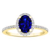 14K Yellow Gold 7X5 MM Oval Blue Sapphire & Round Diamond Bridal Halo Engagement Ring