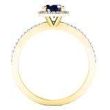 14K Yellow Gold 7X5 MM Oval Blue Sapphire & Round Diamond Bridal Halo Engagement Ring
