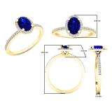 14K Yellow Gold 7X5 MM Oval Blue Sapphire & Round Diamond Bridal Halo Engagement Ring