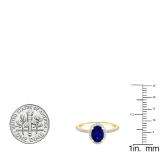 14K Yellow Gold 7X5 MM Oval Blue Sapphire & Round Diamond Bridal Halo Engagement Ring