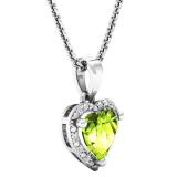 Sterling Silver 7X7 MM Heart Peridot & Round Diamond Ladies Halo Heart Shape Pendant