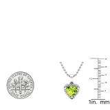 Sterling Silver 7X7 MM Heart Peridot & Round Diamond Ladies Halo Heart Shape Pendant