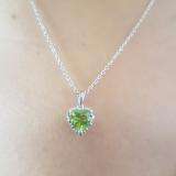 Sterling Silver 7X7 MM Heart Peridot & Round Diamond Ladies Halo Heart Shape Pendant