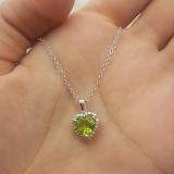 Sterling Silver 7X7 MM Heart Peridot & Round Diamond Ladies Halo Heart Shape Pendant