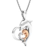 0.05 Carat (ctw) Rose Gold Plated Sterling Silver Round Diamond Ladies Double Dolphin Heart Pendant