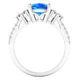 Sterling Silver 9X7 MM Cushion Blue Topaz And Round White Sapphire & Diamond Bridal Engagement Ring