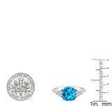 Sterling Silver 9X7 MM Cushion Blue Topaz And Round White Sapphire & Diamond Bridal Engagement Ring