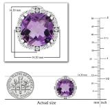 Sterling Silver 10 MM Each Cushion Amethyst & Round Diamond Ladies Halo Stud Earrings