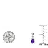 Sterling Silver 7X5 MM Each Pear Amethyst & Round Diamond Ladies Drop Earrings