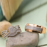 0.65 Carat (ctw) 14K Rose Gold Round White Diamond Men & Women's Engagement Ring Trio Set