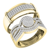 0.65 Carat (ctw) 14K Yellow Gold Round White Diamond Men & Women's Engagement Ring Trio Set