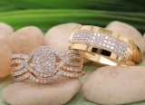 0.65 Carat (ctw) 14K Yellow Gold Round White Diamond Men & Women's Engagement Ring Trio Set