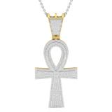 0.95 Carat (ctw) 14K Yellow Gold Round Diamond Ankh Mens Cross Pendant 1 CT (Silver Chain Included)