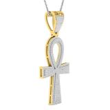 0.95 Carat (ctw) 14K Yellow Gold Round Diamond Ankh Mens Cross Pendant 1 CT (Silver Chain Included)