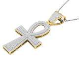 0.95 Carat (ctw) 14K Yellow Gold Round Diamond Ankh Mens Cross Pendant 1 CT (Silver Chain Included)