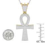 0.95 Carat (ctw) 14K Yellow Gold Round Diamond Ankh Mens Cross Pendant 1 CT (Silver Chain Included)