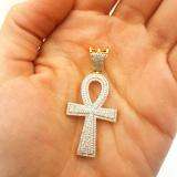 0.95 Carat (ctw) 14K Yellow Gold Round Diamond Ankh Mens Cross Pendant 1 CT (Silver Chain Included)