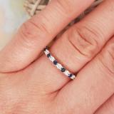 Round Blue Sapphire & White Diamond Ladies Stackable Anniversary Wedding Band | 14K White Gold