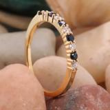 Round Blue Sapphire & White Diamond Ladies Stackable Anniversary Wedding Band | 14K Yellow Gold