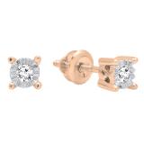 0.10 Carat (ctw) 10K Rose Gold Round White Diamond Ladies Stud Earrings 1/10 CT