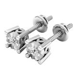 0.10 Carat (ctw) 10K White Gold Round White Diamond Ladies Stud Earrings 1/10 CT