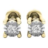 0.10 Carat (ctw) 10K Yellow Gold Round White Diamond Ladies Stud Earrings 1/10 CT