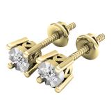 0.10 Carat (ctw) 10K Yellow Gold Round White Diamond Ladies Stud Earrings 1/10 CT