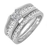 0.98 Carat (ctw) 10K White Gold Princess & Round Diamond Ladies Bridal Engagement Ring Set 1 CT