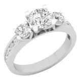 1.40 Carat (ctw) 10K White Gold Round Diamond Ladies Bridal Promise 3 Stone Engagement Ring