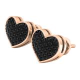 0.45 Carat (ctw) 10K Rose Gold Round Black Diamond Ladies Heart Shape Stud Earrings 1/2 CT