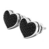 0.45 Carat (ctw) 10K White Gold Round Black Diamond Ladies Heart Shape Stud Earrings 1/2 CT