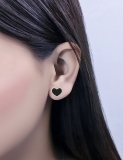 0.22 Carat (ctw) Round Black Diamond Heart 1Pc Screw Back Stud Earring for Women in 10K Yellow Gold