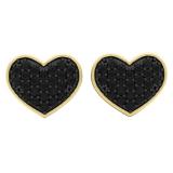0.45 Carat (ctw) 10K Yellow Gold Round Black Diamond Ladies Heart Shape Stud Earrings 1/2 CT