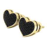 0.45 Carat (ctw) 10K Yellow Gold Round Black Diamond Ladies Heart Shape Stud Earrings 1/2 CT