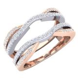 0.40 Carat (ctw) 10K White & Rose Gold Two Tone Round Diamond Ladies Anniversary Wedding Band Enhancer Guard Double Chevron Ring
