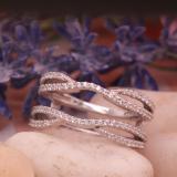 Round White Cubic Zirconia Ladies Wedding Guard Double Chevron Ring Sterling Silver