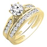 1.15 Carat (ctw) 14K Yellow Gold Round Diamond Ladies Bridal Engagement Ring Set With Matching Band