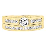 1.15 Carat (ctw) 14K Yellow Gold Round Diamond Ladies Bridal Engagement Ring Set With Matching Band