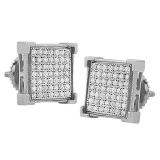 0.04 Carat (ctw) Sterling Silver White Diamond V-Prong Mens Hip Hop Iced Stud Earrings