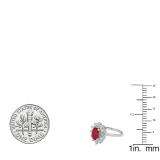 18K White Gold 8X6 MM Oval Ruby & Round White Diamond Ladies Bridal Starburst Frame Engagement Ring