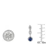 14K White Gold 6 MM Each Round Blue Sapphire & Diamond Ladies Infinity Halo Dangling Drop Earrings