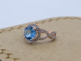 10K Rose Gold 8 MM Round Blue Topaz & White Diamond Ladies Split Shank Engagement Ring