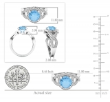 10K White Gold 8 MM Round Blue Topaz & White Diamond Ladies Split Shank Engagement Ring