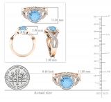 18K Rose Gold 8 MM Round Blue Topaz & White Diamond Ladies Split Shank Engagement Ring