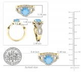 18K Yellow Gold 8 MM Round Blue Topaz & White Diamond Ladies Split Shank Engagement Ring