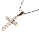 0.20 Carat (ctw) 14K Rose Gold Round Diamond Ladies Cross Pendant 1/5 CT (Silver Chain Included)