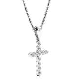 0.20 Carat (ctw) 14K White Gold Round Diamond Ladies Cross Pendant 1/5 CT (Silver Chain Included)